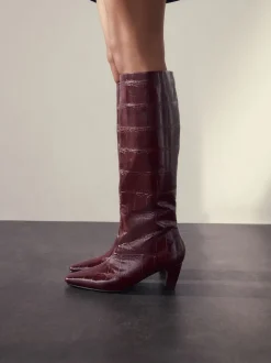 Burgundy Red Forever Comfort® Curved Heel Knee High Boots