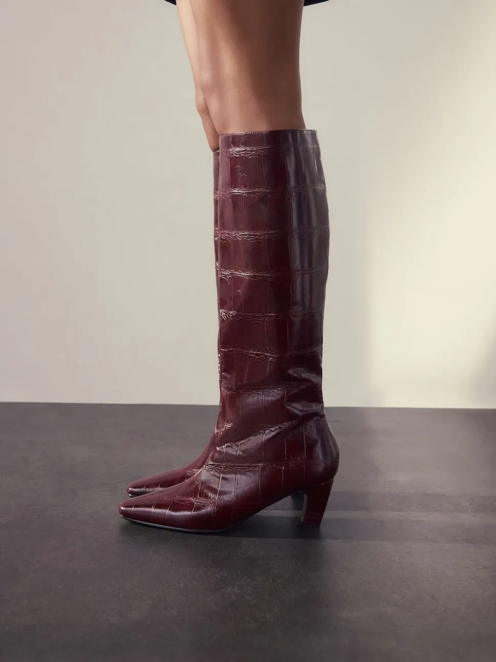 Burgundy Red Forever Comfort® Curved Heel Knee High Boots