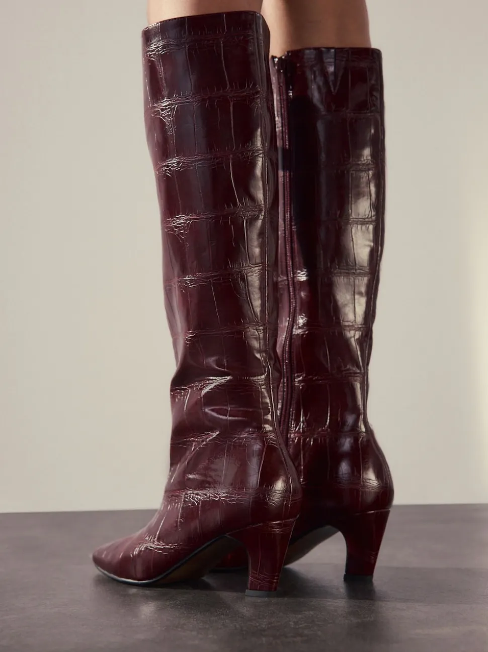 Burgundy Red Forever Comfort® Curved Heel Knee High Boots