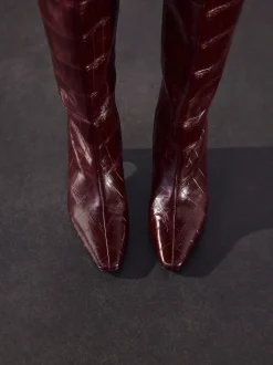 Burgundy Red Forever Comfort® Curved Heel Knee High Boots