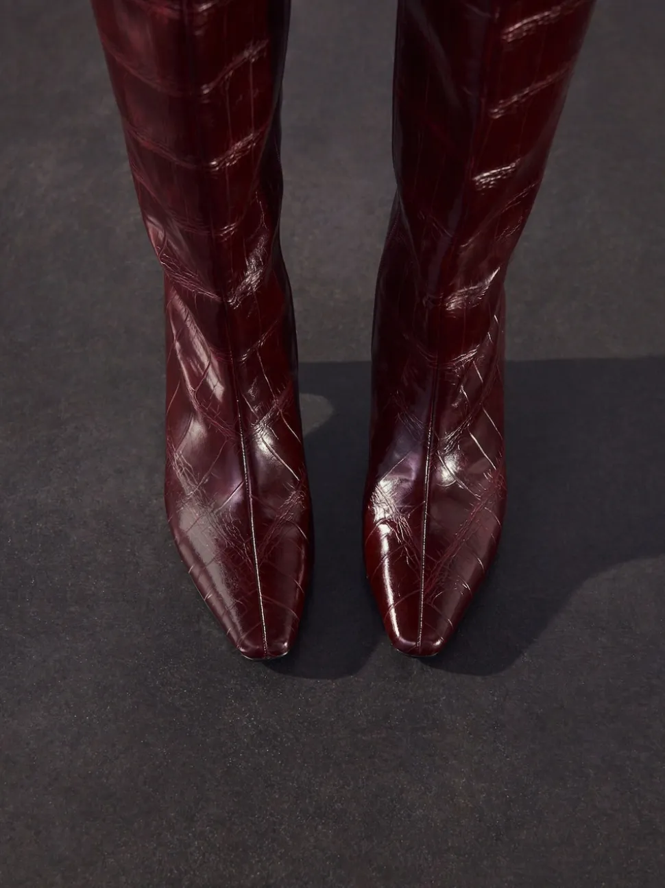 Burgundy Red Forever Comfort® Curved Heel Knee High Boots