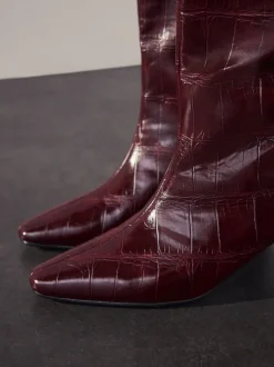 Burgundy Red Forever Comfort® Curved Heel Knee High Boots