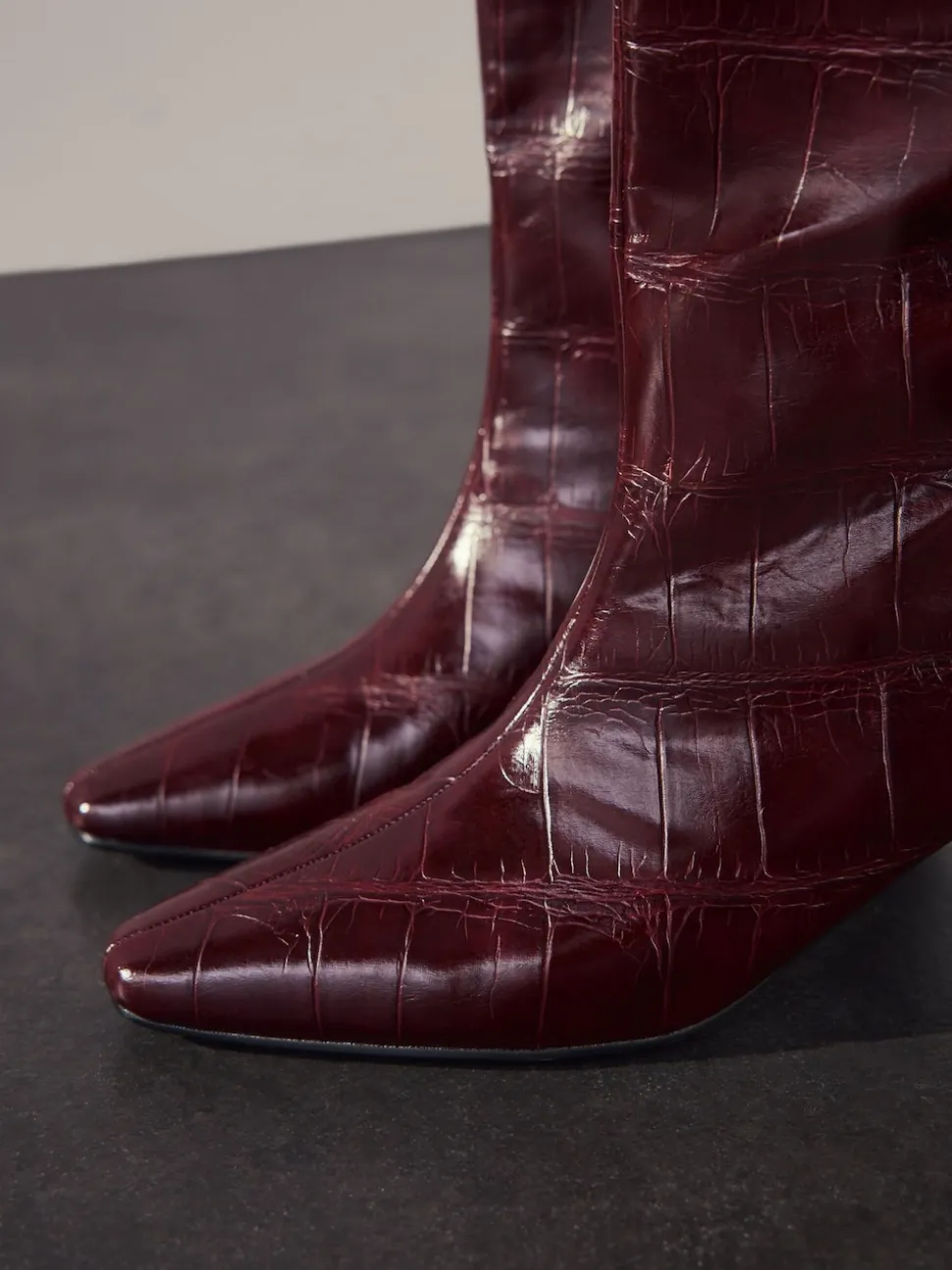 Burgundy Red Forever Comfort® Curved Heel Knee High Boots