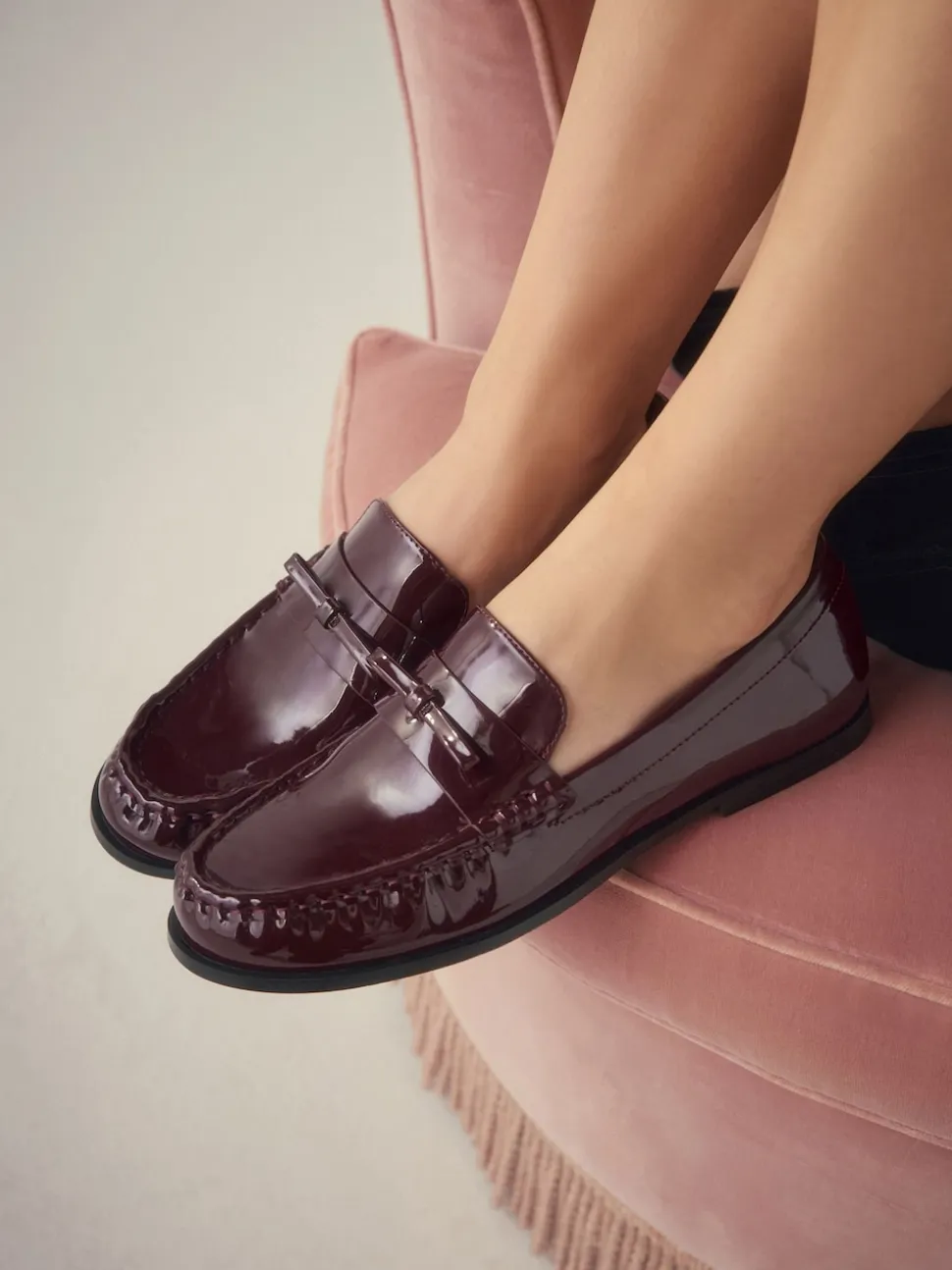 Burgundy Red Forever Comfort® Bow Detail Ruched Toe Loafers