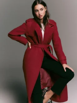 Burgundy Red Formal Funnel Neck Coat
