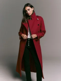 Burgundy Red Formal Funnel Neck Coat