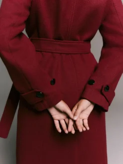 Burgundy Red Formal Funnel Neck Coat