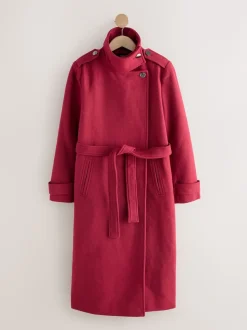 Burgundy Red Formal Funnel Neck Coat