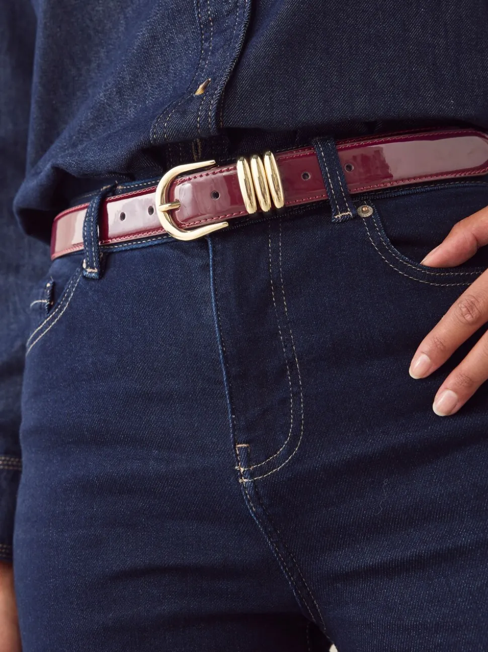 Burgundy Red High Shine Regular PU Belt