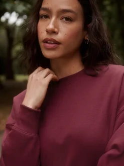 Burgundy Red 2-In-1 Sweatshirt With Satin Midi Skirt