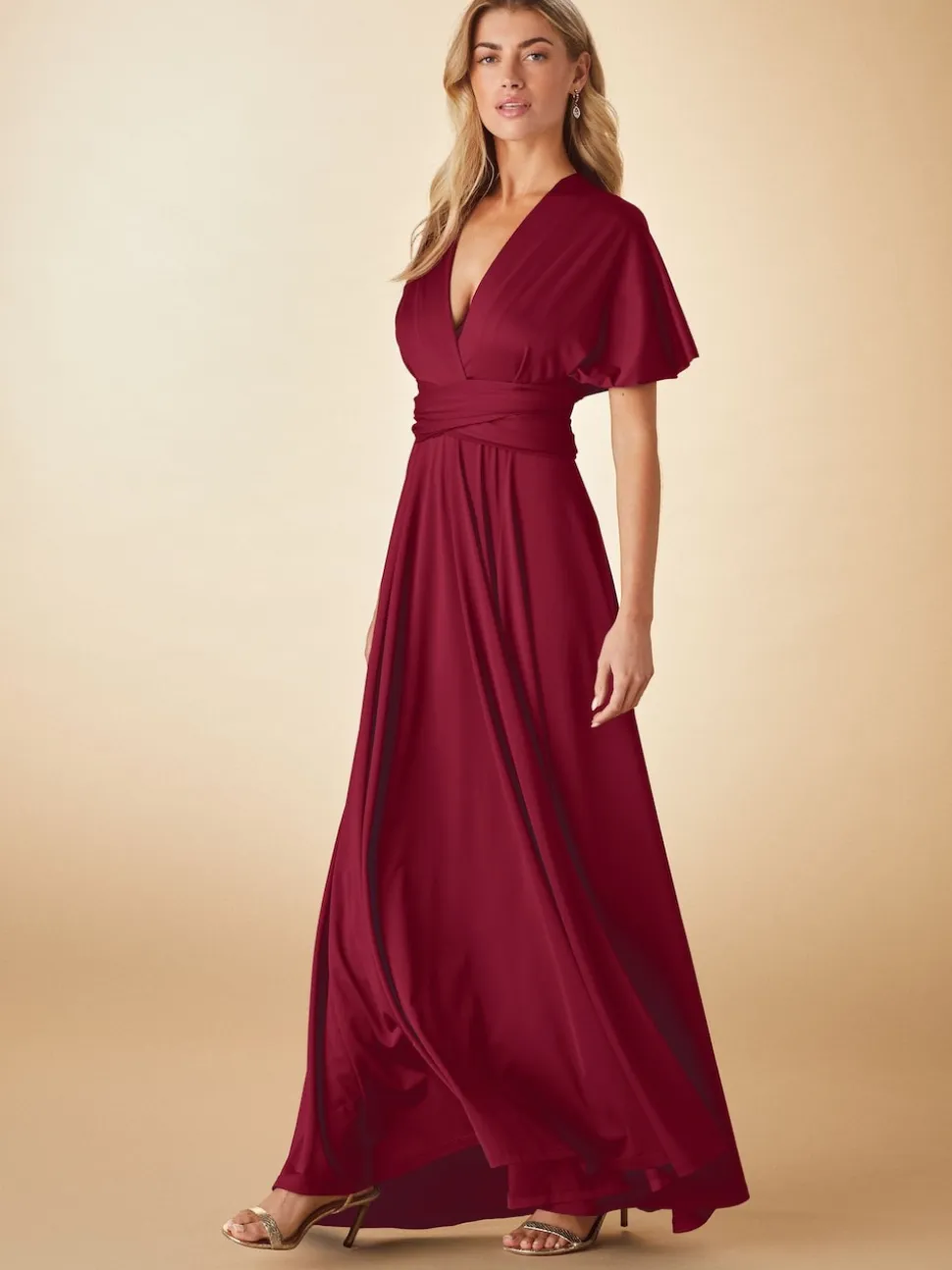 Burgundy Red Jersey Multiway Wedding Guest Bridesmaid Maxi Dress