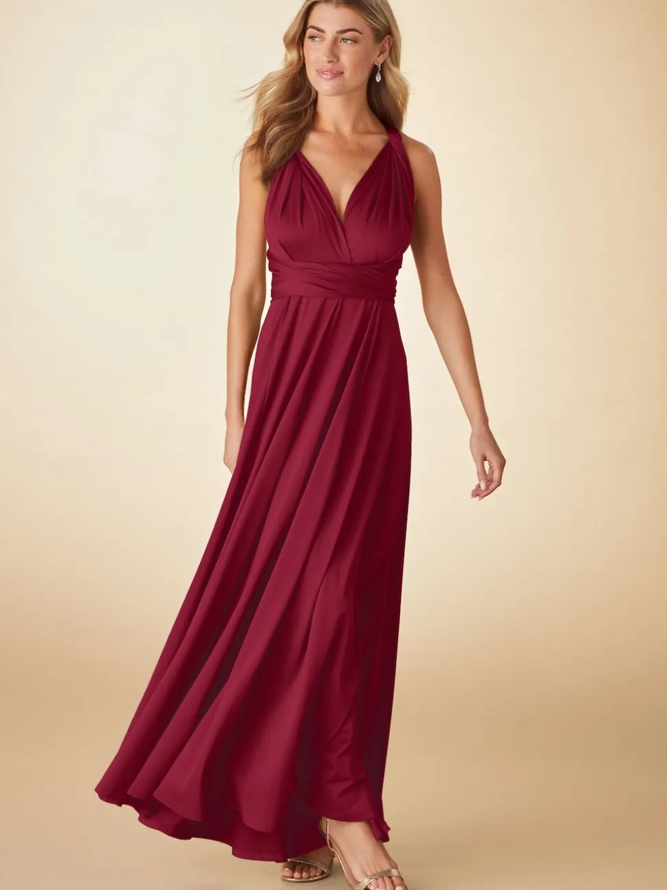 Burgundy Red Jersey Multiway Wedding Guest Bridesmaid Maxi Dress