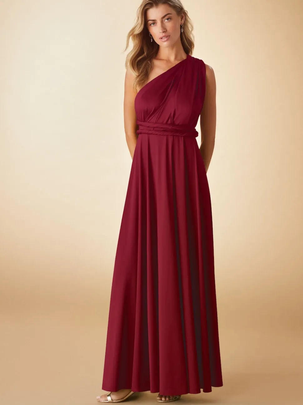 Burgundy Red Jersey Multiway Wedding Guest Bridesmaid Maxi Dress