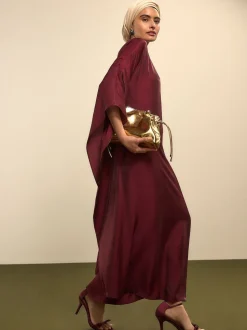 Burgundy Red Kaftan Shimmer Maxi Dress