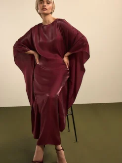 Burgundy Red Kaftan Shimmer Maxi Dress