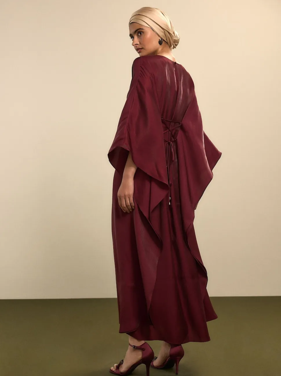 Burgundy Red Kaftan Shimmer Maxi Dress