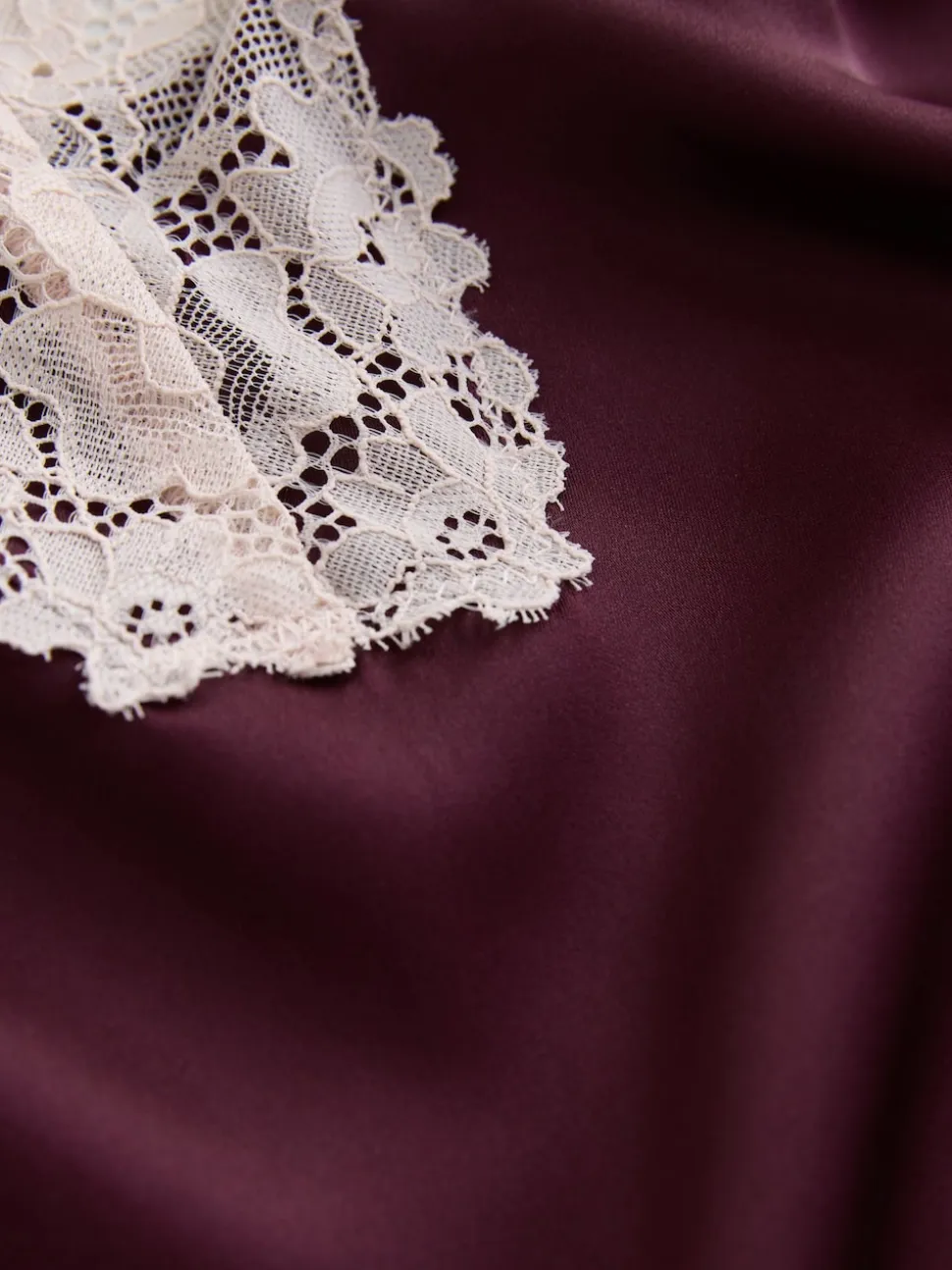Burgundy Red Lace Detail Satin Slip