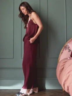 Burgundy Red Lace Trim Cami Pyjamas