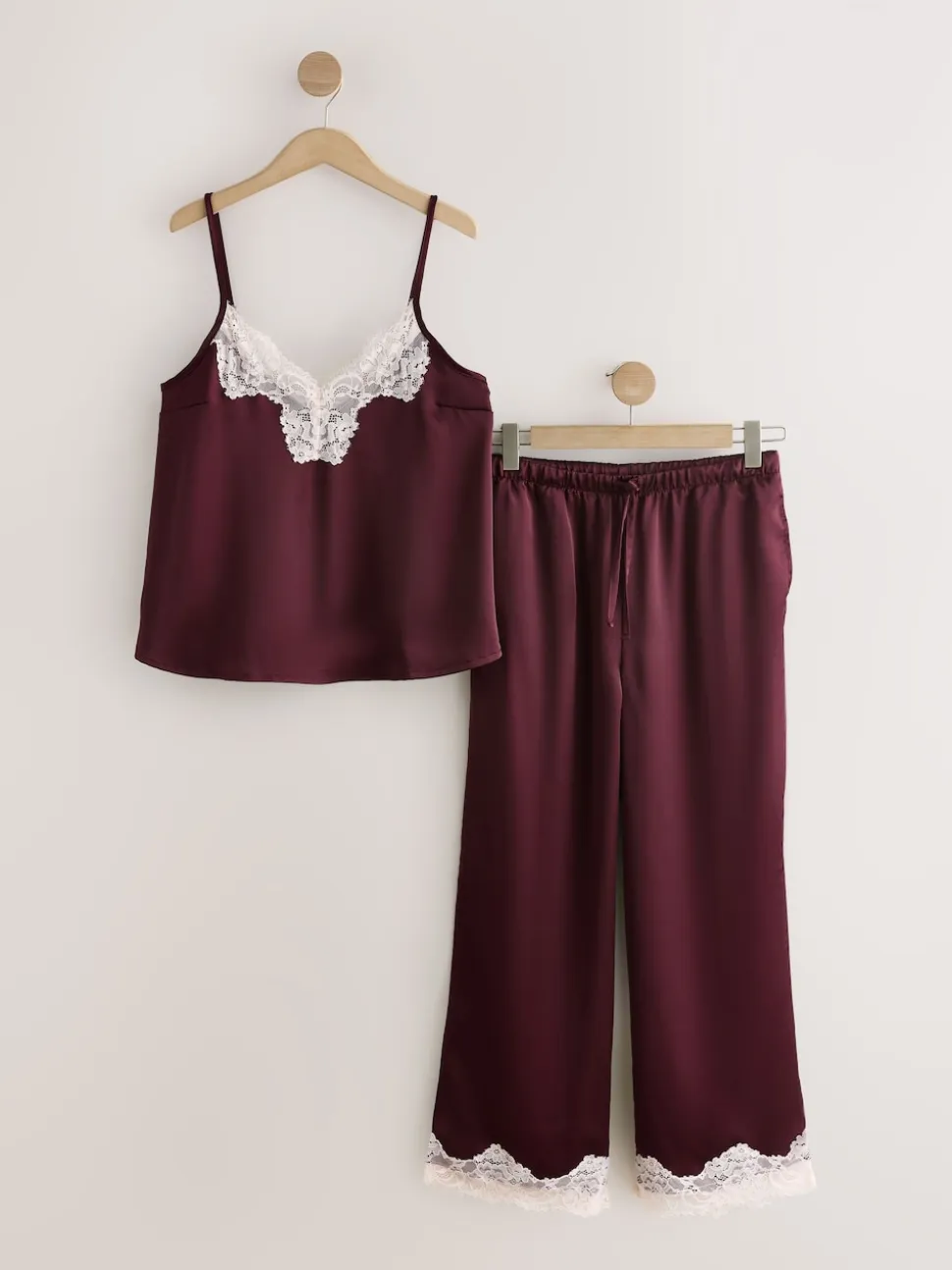 Burgundy Red Lace Trim Cami Pyjamas