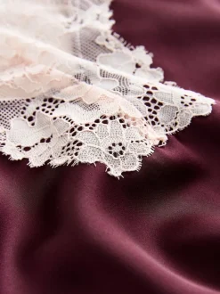 Burgundy Red Lace Trim Cami Pyjamas