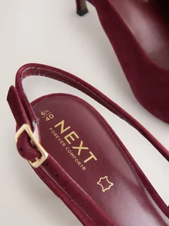 Burgundy Red Leather Cutout Hardware Detail Slingback Heels