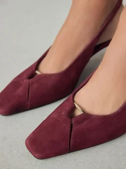 Burgundy Red Leather Cutout Hardware Detail Slingback Heels