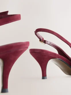 Burgundy Red Leather Cutout Hardware Detail Slingback Heels