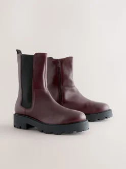Burgundy Red Leather Forever Comfort® Chunky Chelsea Boots