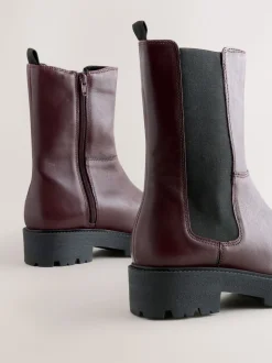 Burgundy Red Leather Forever Comfort® Chunky Chelsea Boots