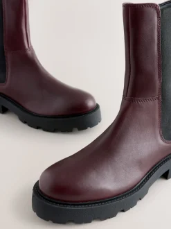 Burgundy Red Leather Forever Comfort® Chunky Chelsea Boots