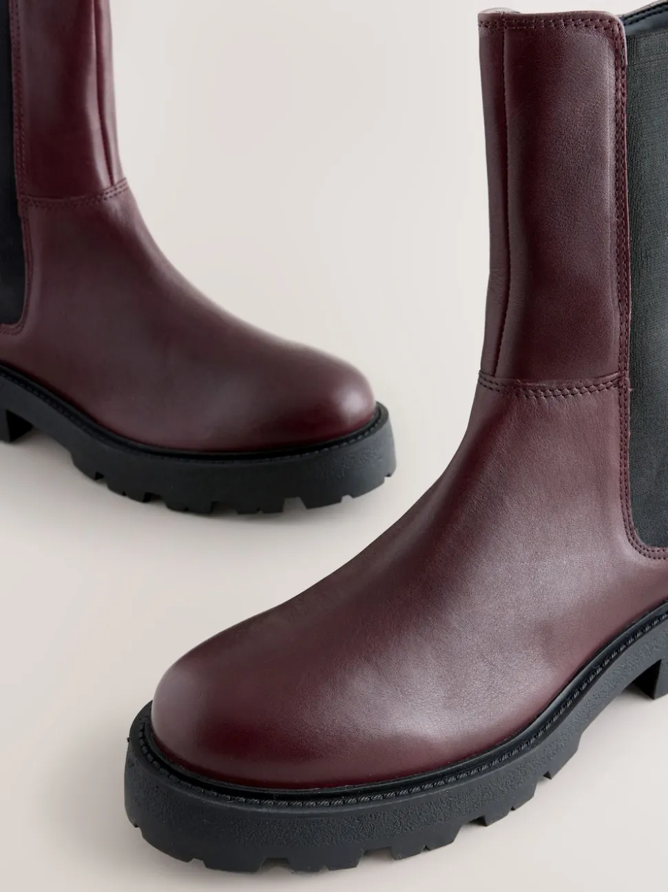 Burgundy Red Leather Forever Comfort® Chunky Chelsea Boots