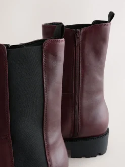 Burgundy Red Leather Forever Comfort® Chunky Chelsea Boots
