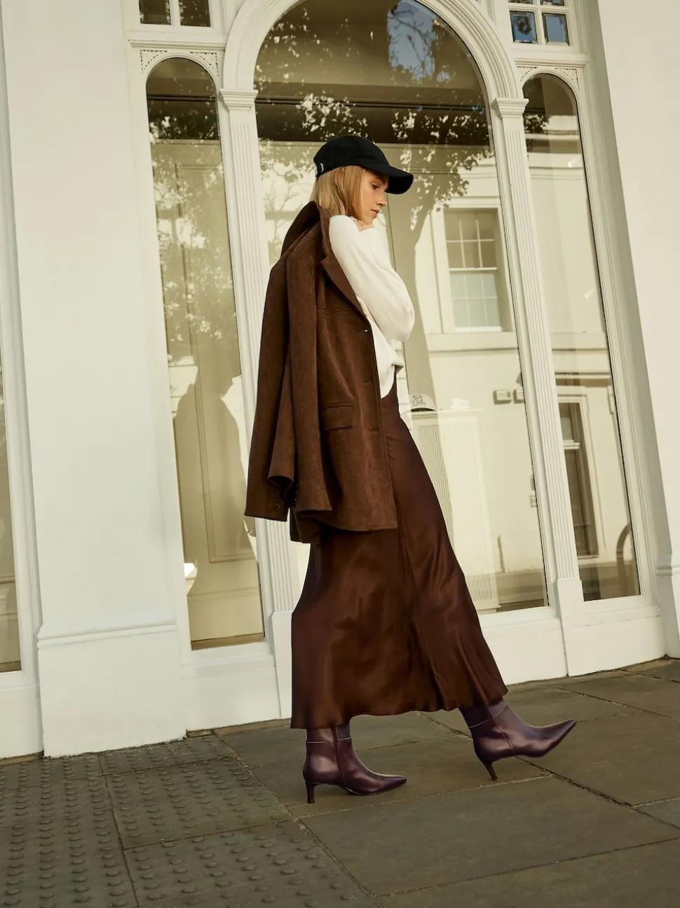Burgundy Red Leather Knee High Skinny Heeled Boots