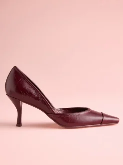 Burgundy Red Leather Tabitha Simmons x Next Mary Grace Leather Chisel Toe Court Heels