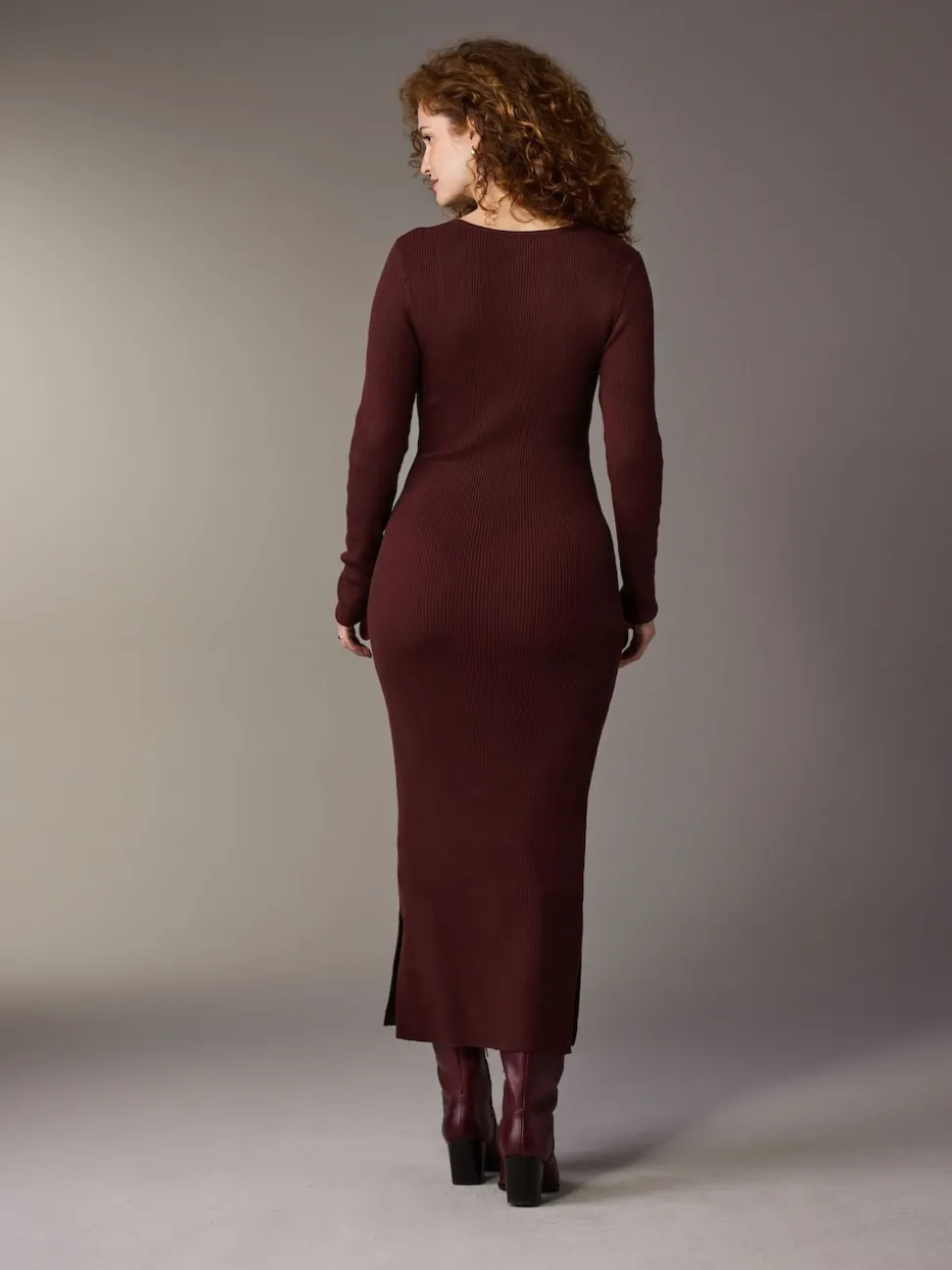 Burgundy Red Maternity Knitted Keyhole Dress