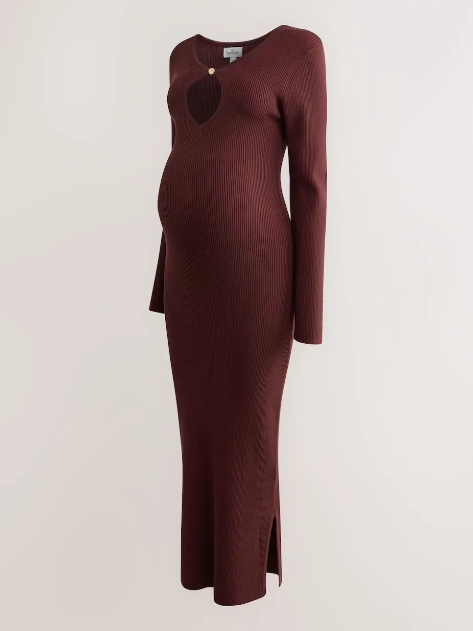 Burgundy Red Maternity Knitted Keyhole Dress