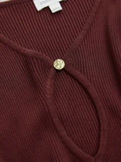 Burgundy Red Maternity Knitted Keyhole Dress