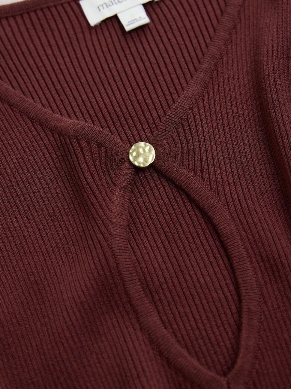 Burgundy Red Maternity Knitted Keyhole Dress
