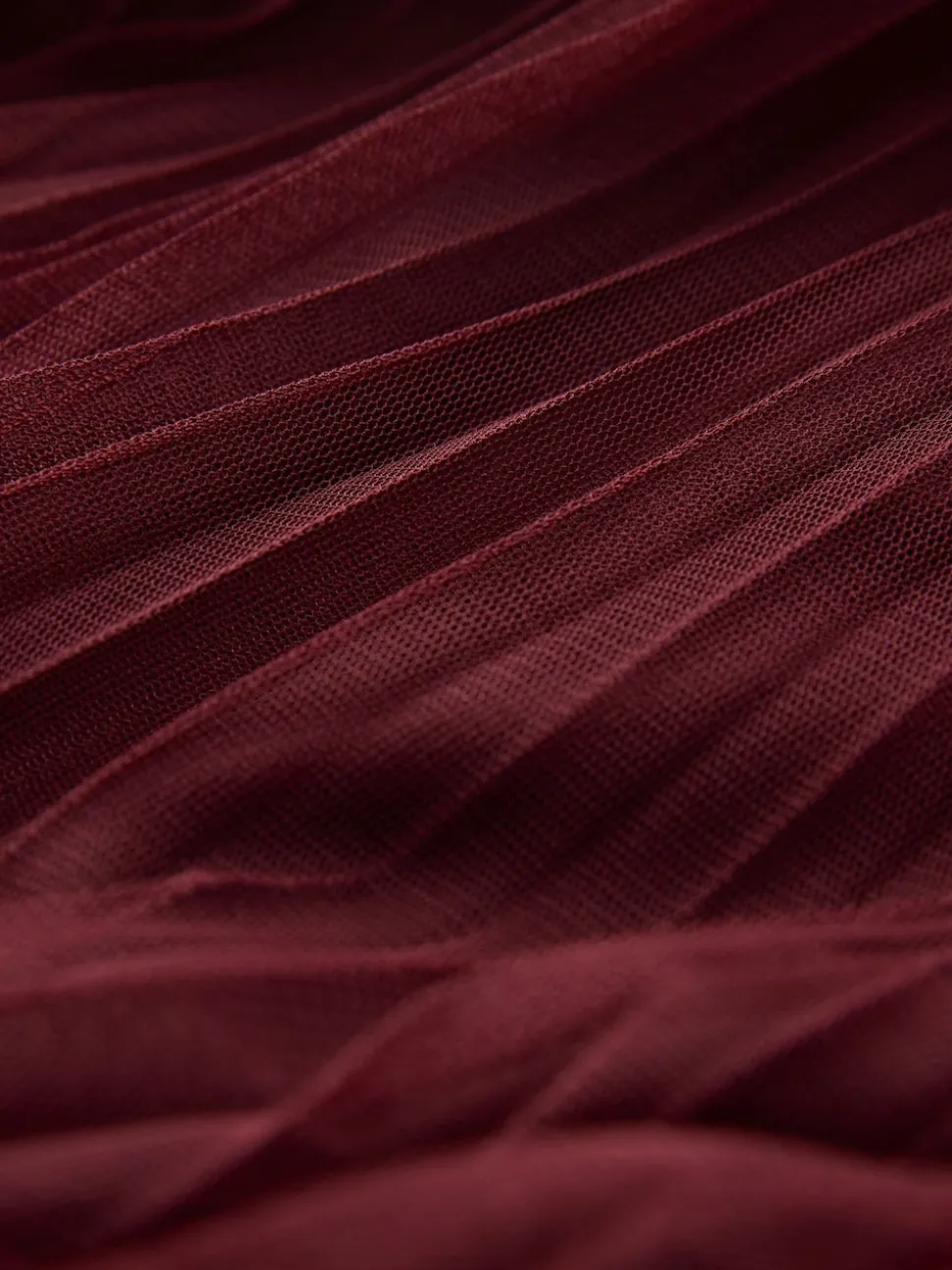 Burgundy Red Mesh Pleated Maxi Skirt
