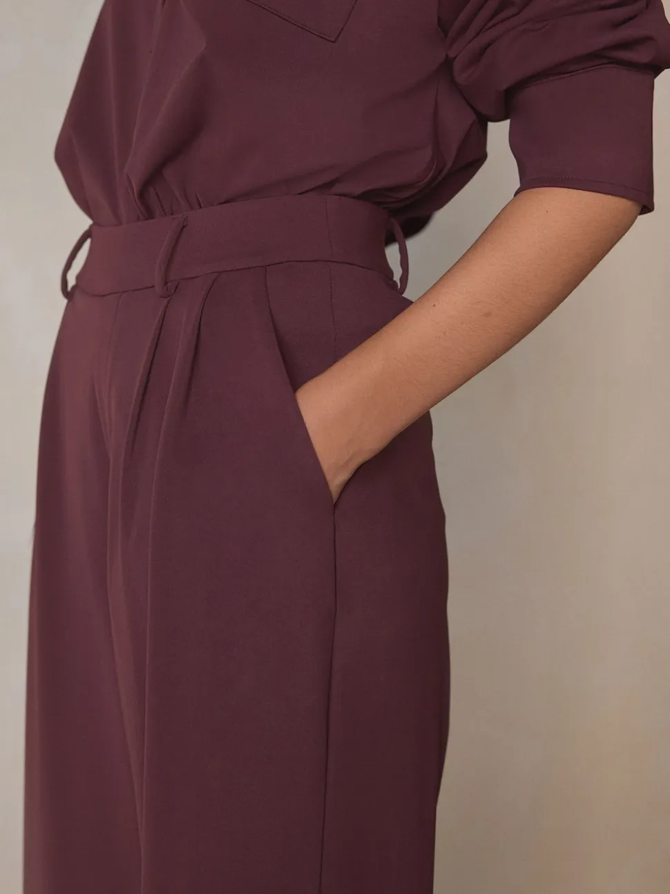 Burgundy Red N. Premium Wide Leg Tailored Jersey Trousers