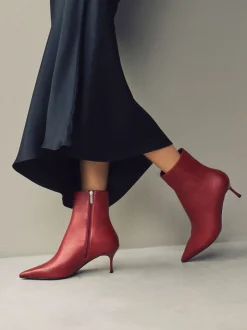Burgundy Red Pointed Toe Skinny Heeled Ankle Boots
