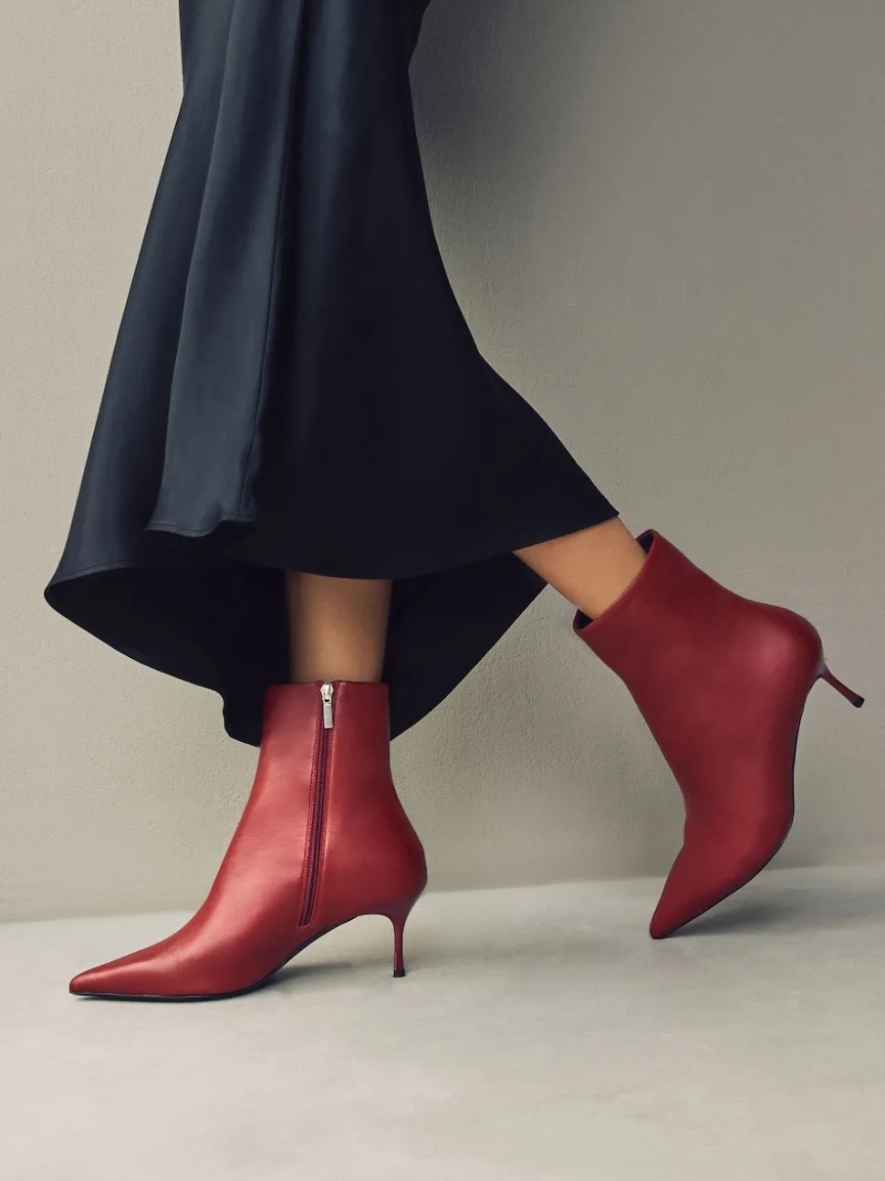 Burgundy Red Pointed Toe Skinny Heeled Ankle Boots