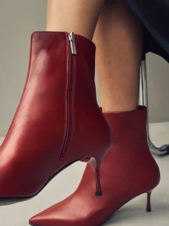 Burgundy Red Pointed Toe Skinny Heeled Ankle Boots
