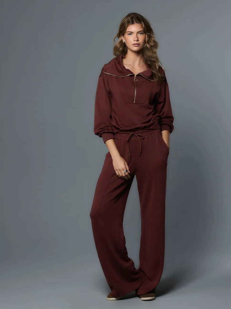 Burgundy Red Premium Wide Leg Jersey Joggers