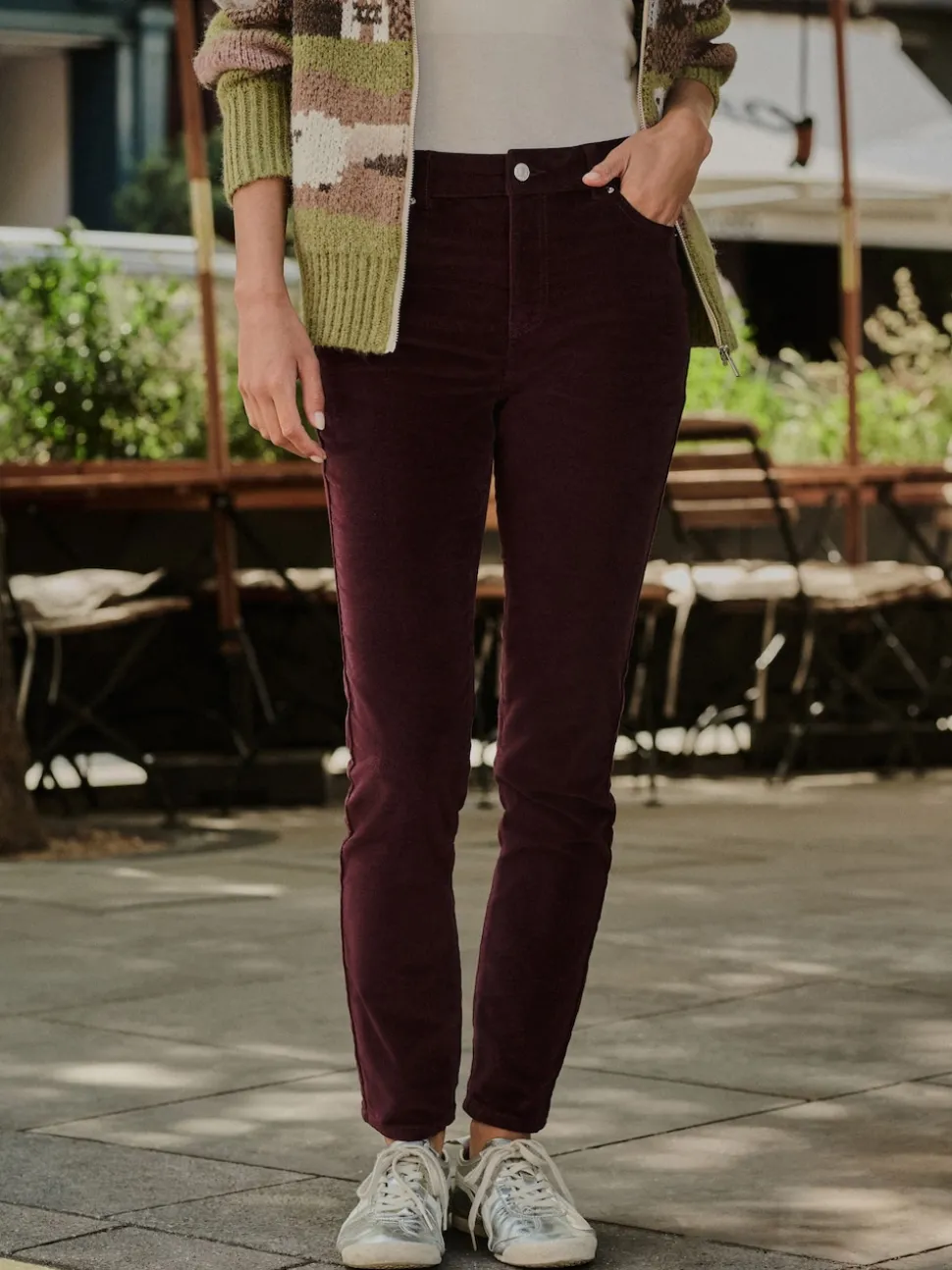 Burgundy Red Slim Velvet Cord Jeans