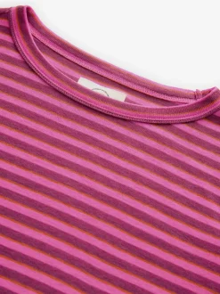 Burgundy Red Stripe Long Sleeve Crew Neck T-Shirt