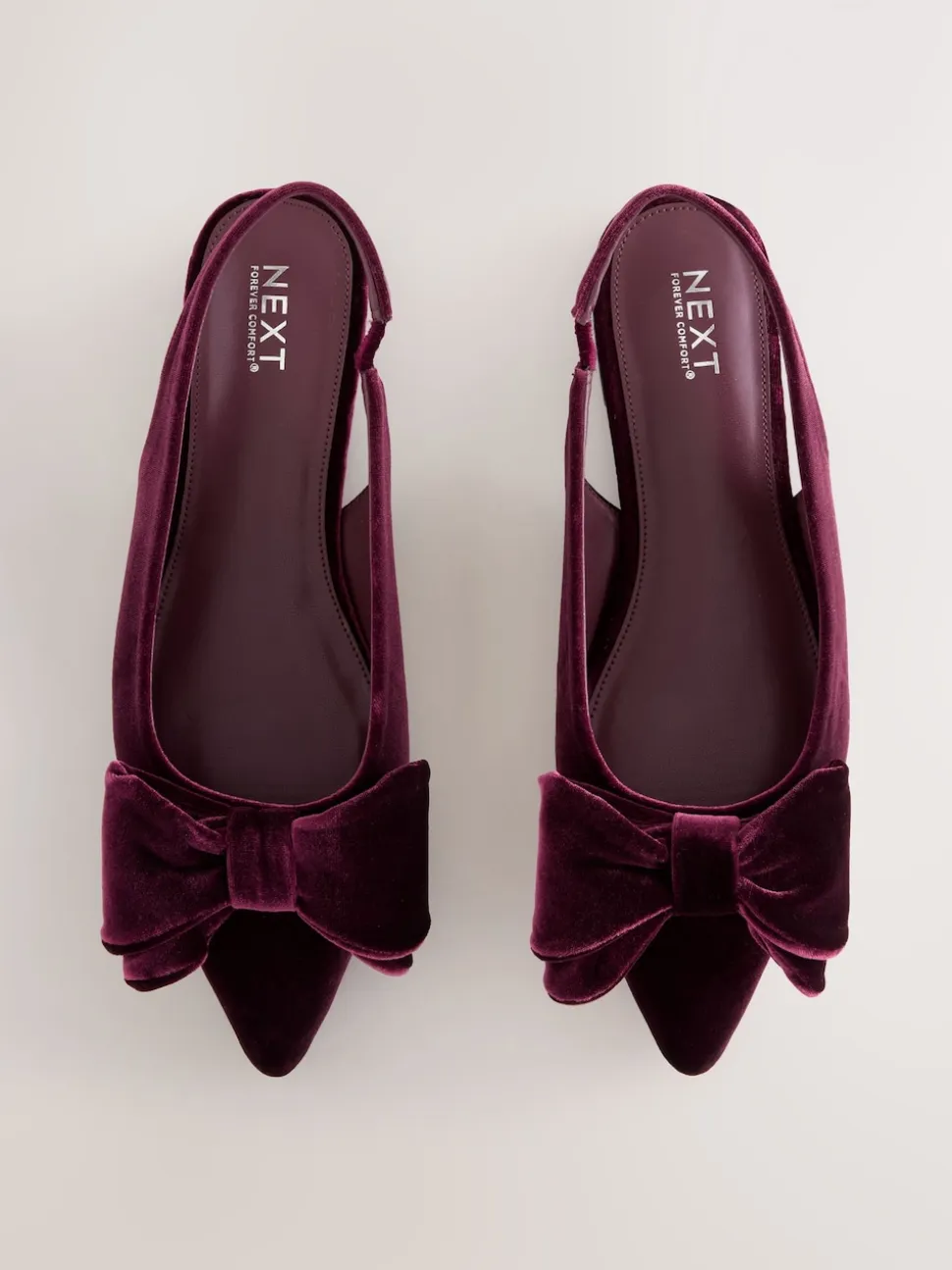 Burgundy Red Velvet Forever Comfort® Point Toe Bow Slingback Flat Shoes