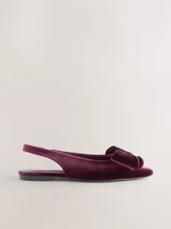 Burgundy Red Velvet Forever Comfort® Point Toe Bow Slingback Flat Shoes