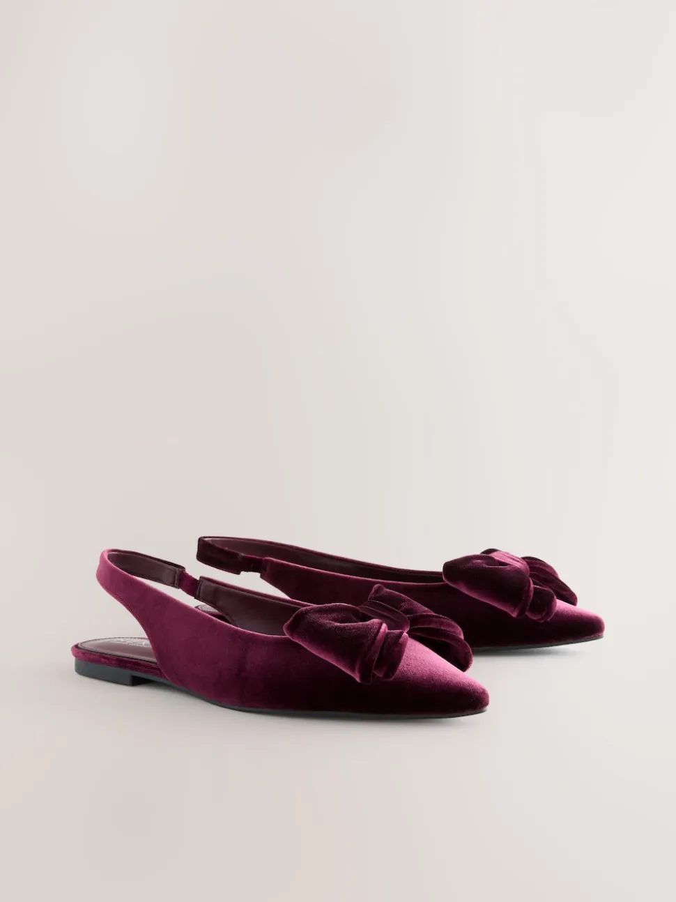 Burgundy Red Velvet Forever Comfort® Point Toe Bow Slingback Flat Shoes