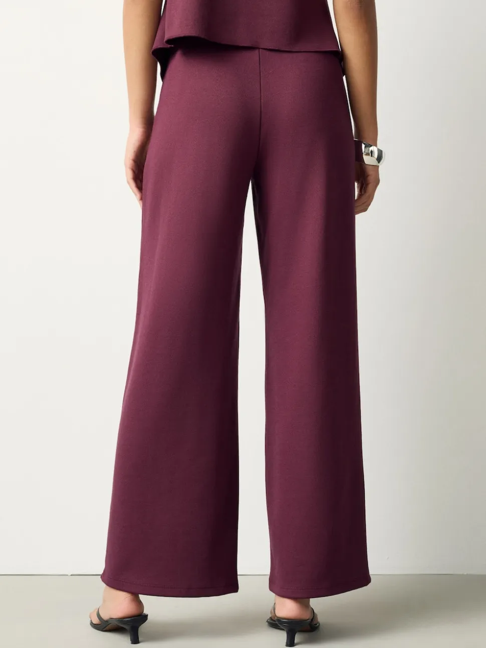 Burgundy Red Wide Leg Compact Trousers